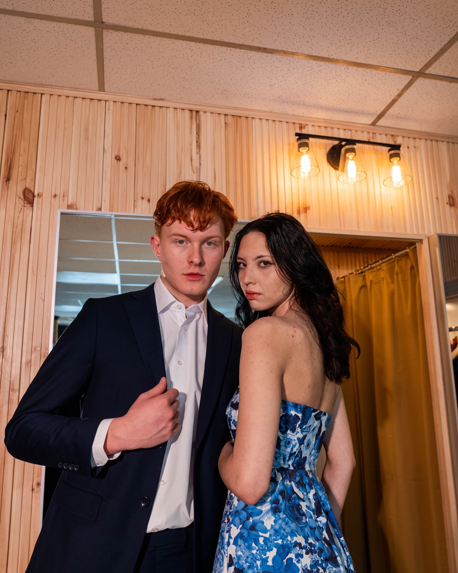 Couple dressed for a formal occasion at the boutique